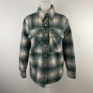 BLANKNYC Women's Plaid Button Front Shirt Jacket Shacket Green Size S